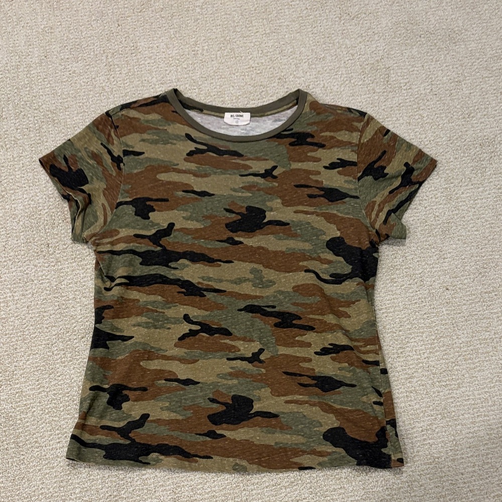 Re/Done women's Camo Short Sleeve Tee in Green and Brown